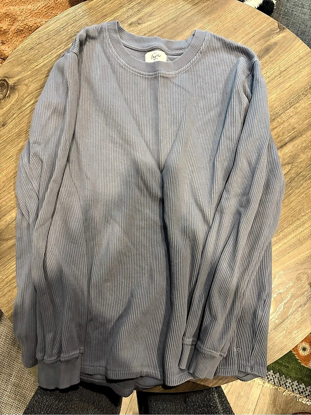 P&CO Crafted Ribbed Longsleeve Ribbed Crewneck in Gray Large